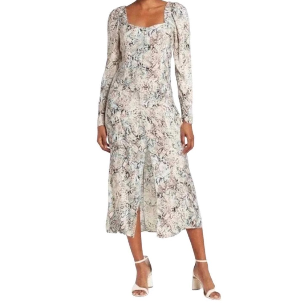 AFRM Mariska Neutral Aqua Snake Long Sleeve Midi Dress